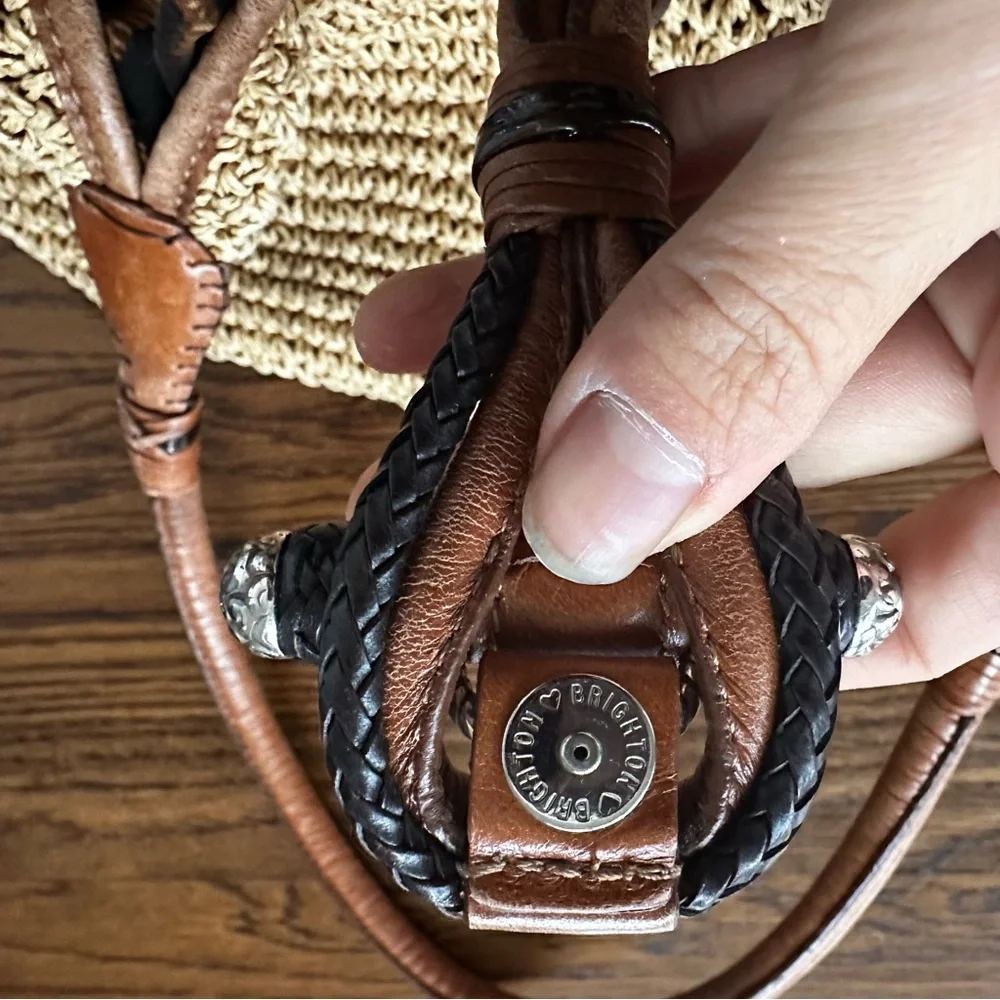 Brighton woven raffia straw and leather shoulder bag boho hobo